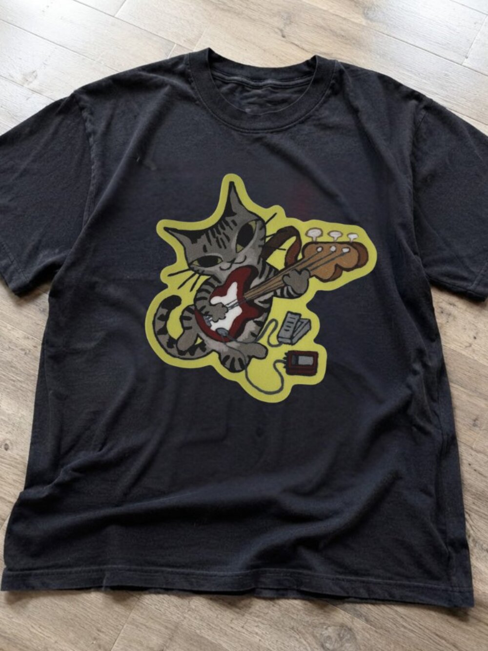 Gildan Black Cat Playing Electric Guitar Graphic Tshirt